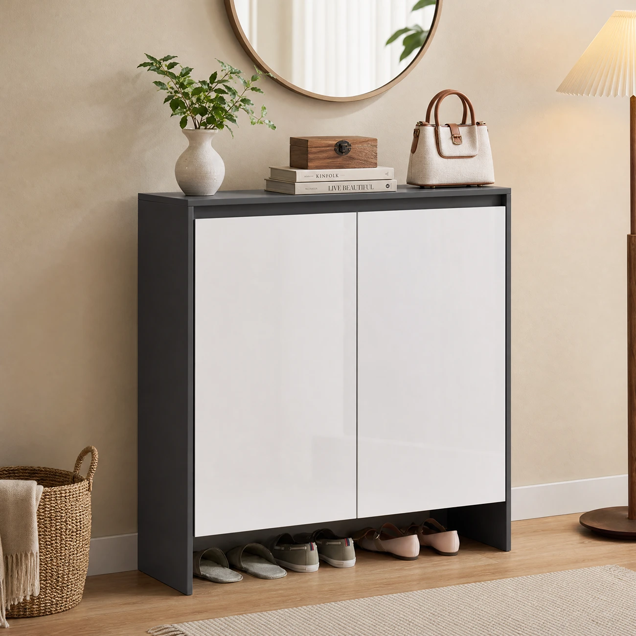 Minimalist 5-tier Entryway Wood Shoe Storage Cabinet With Adjustable Shelves Image - 1 | homeyfad