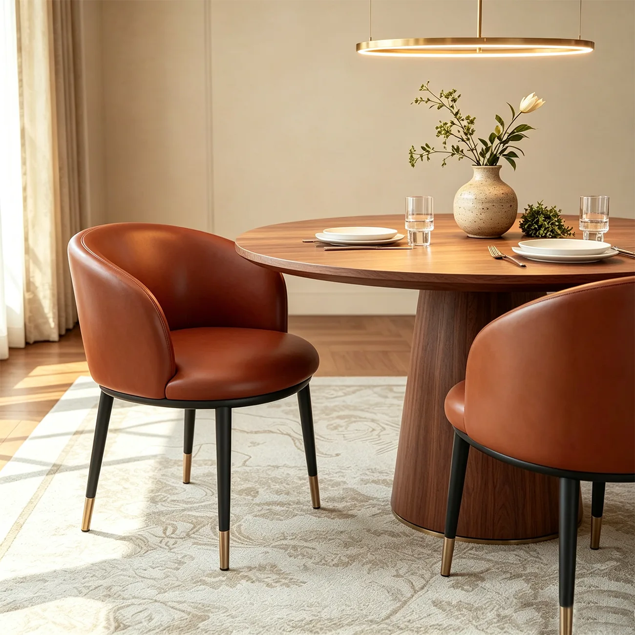 Mid-Century Modern Curved Barrel Back Leather Dining Chair Image - 10 | homeyfad
