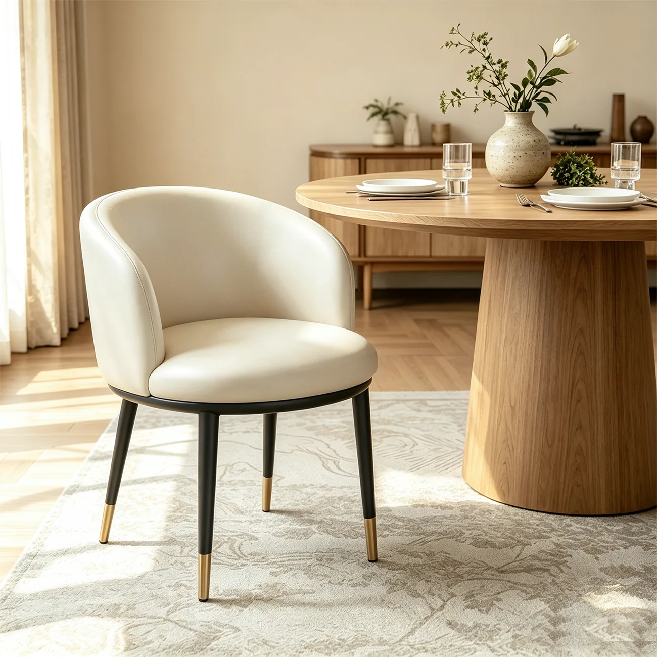 Mid-Century Modern Curved Barrel Back Leather Dining Chair Image - 8 | homeyfad
