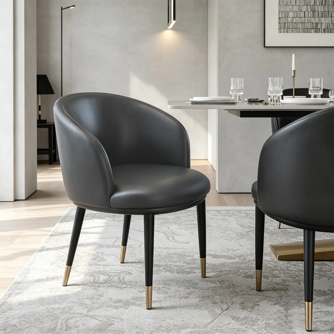 Mid-Century Modern Curved Barrel Back Leather Dining Chair Image - 12 | homeyfad