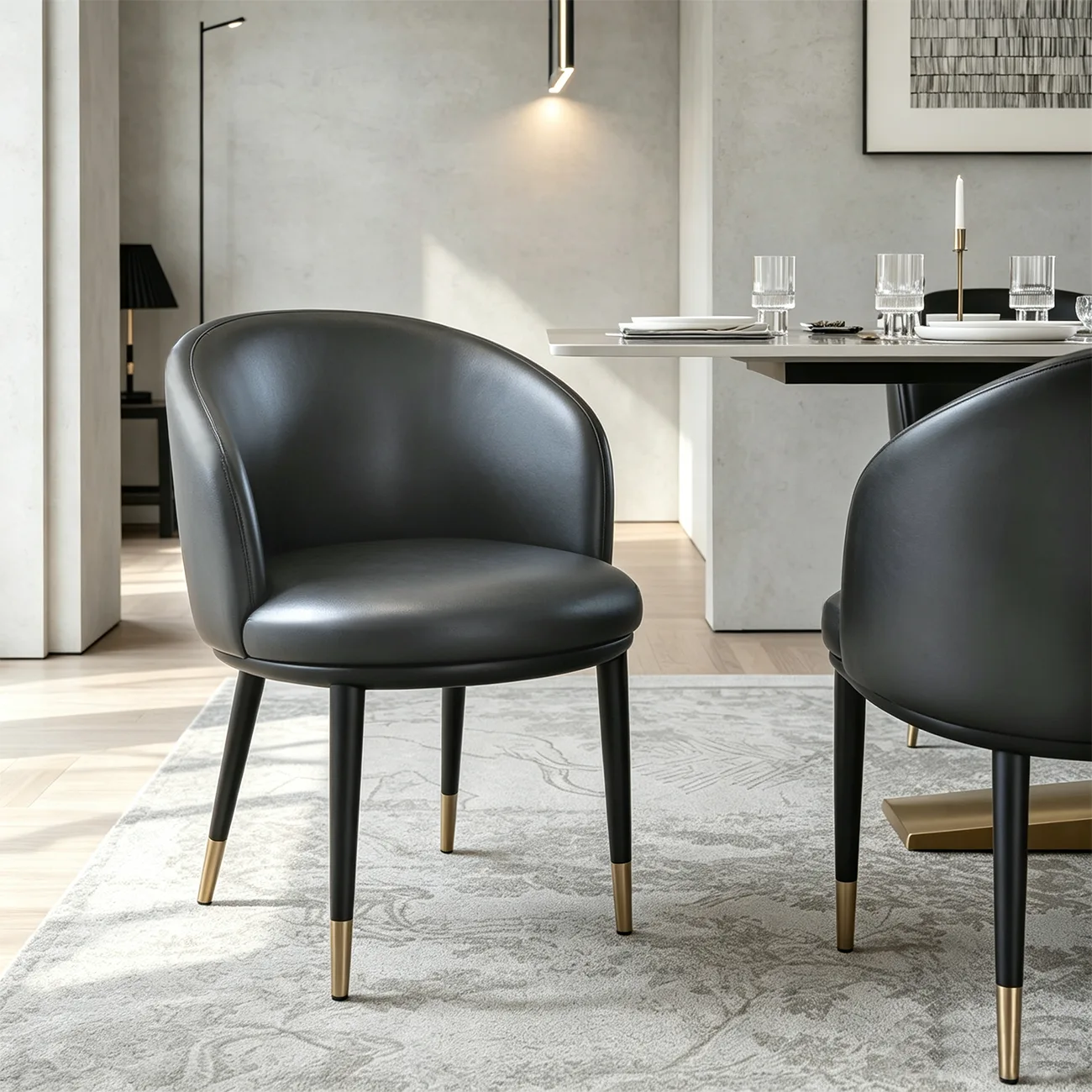 Mid-Century Modern Curved Barrel Back Leather Dining Chair Image - 11 | homeyfad