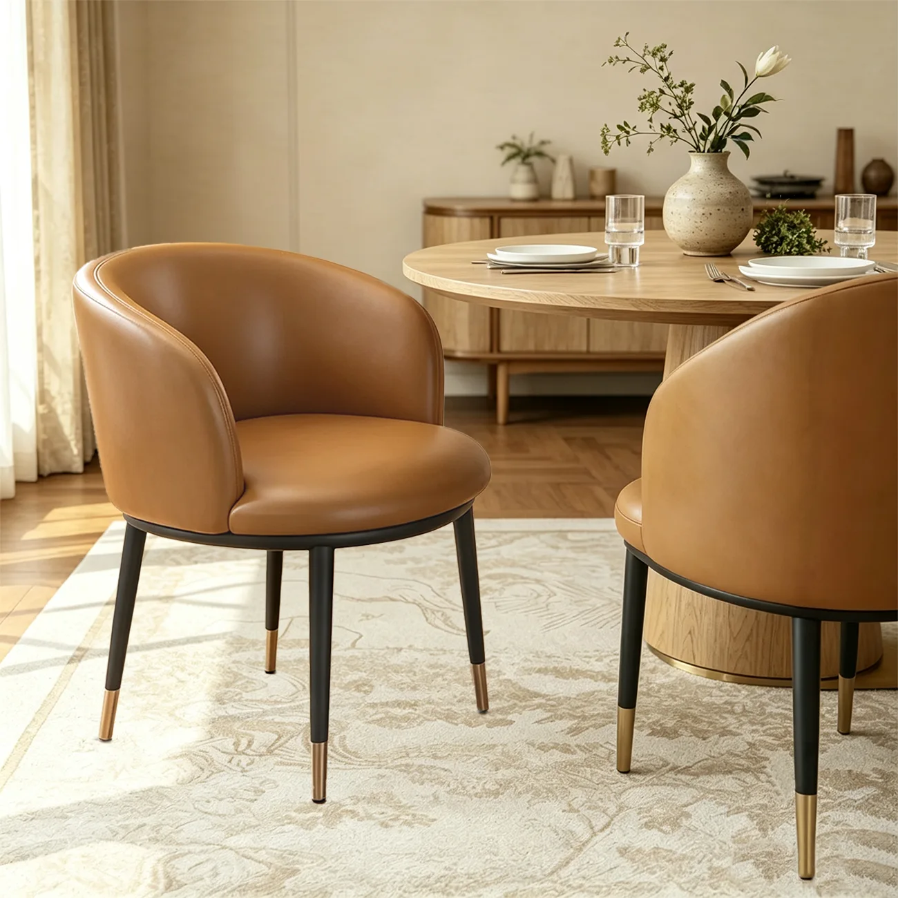 Mid-Century Modern Curved Barrel Back Leather Dining Chair Image - 1 | homeyfad