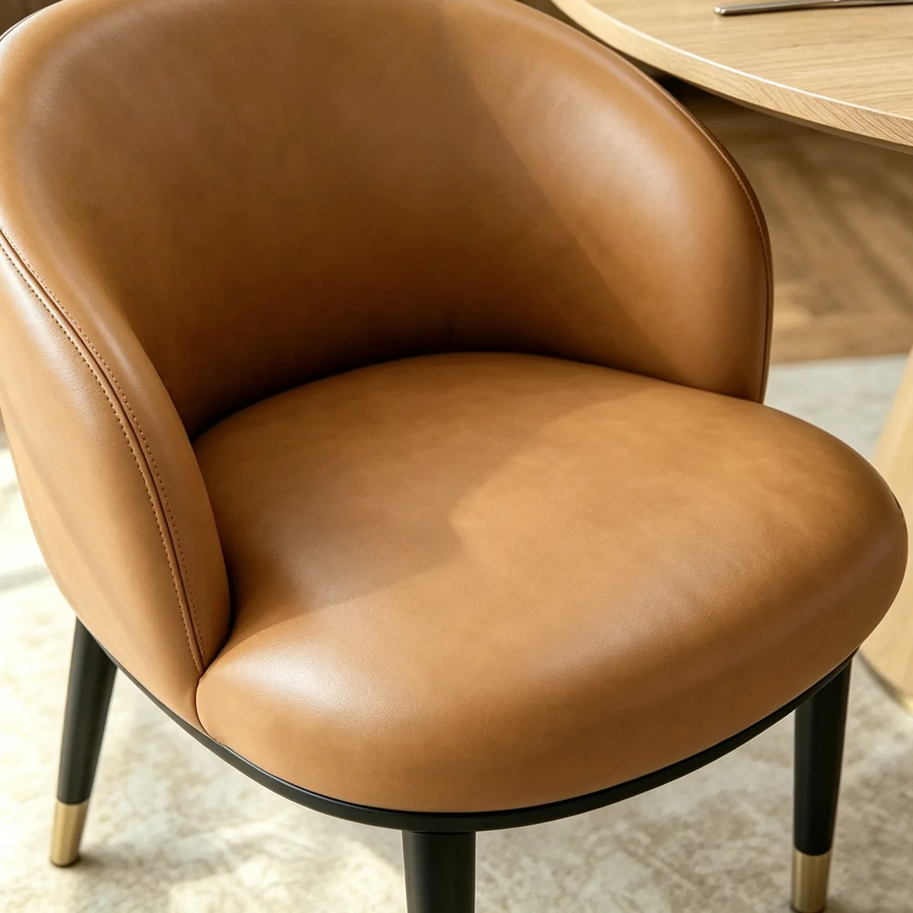 Mid-Century Modern Curved Barrel Back Leather Dining Chair Image - 4 | homeyfad