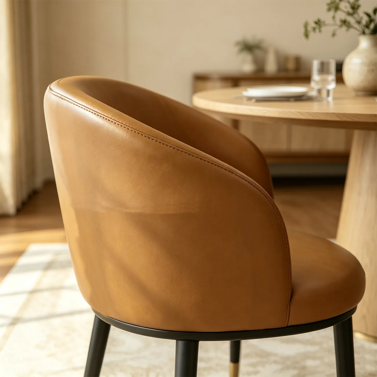 Mid-Century Modern Curved Barrel Back Leather Dining Chair Image - 5 | homeyfad