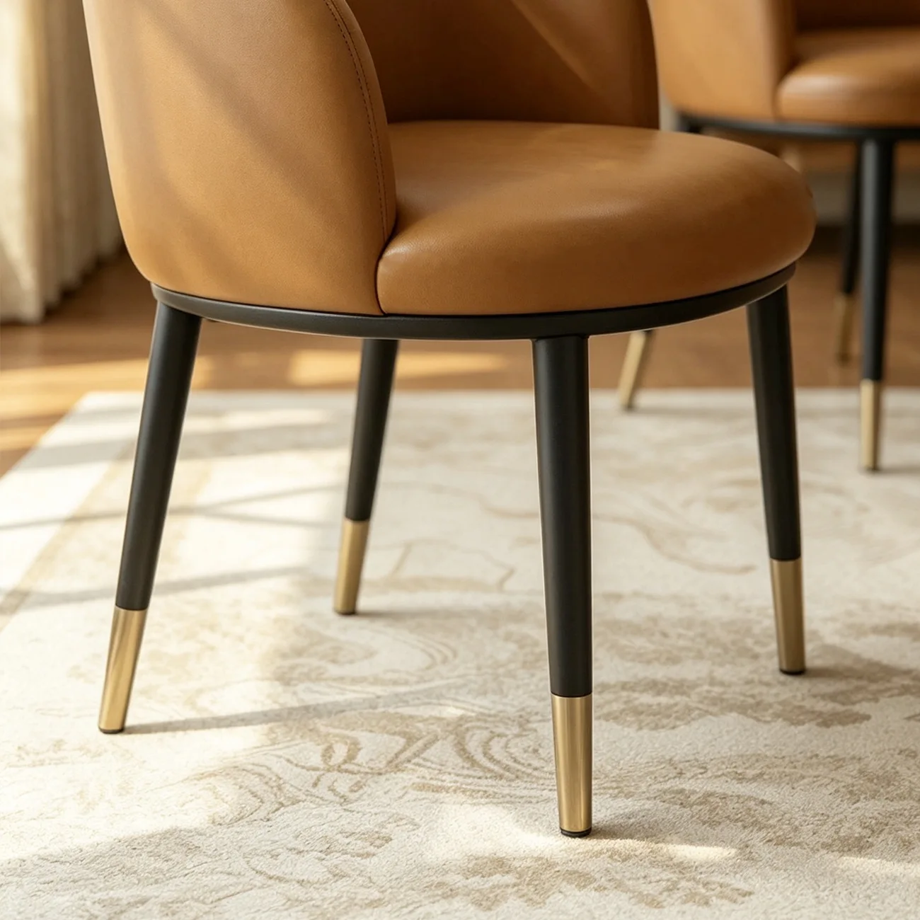 Mid-Century Modern Curved Barrel Back Leather Dining Chair Image - 6 | homeyfad