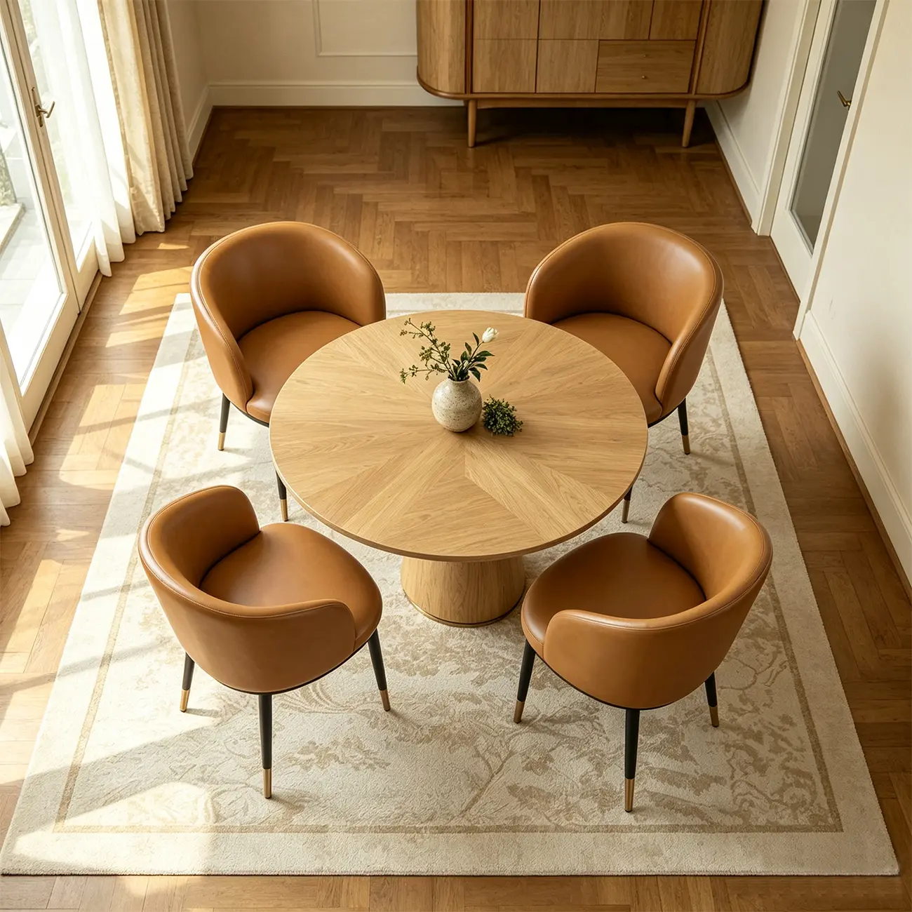 Mid-Century Modern Curved Barrel Back Leather Dining Chair Image - 3 | homeyfad
