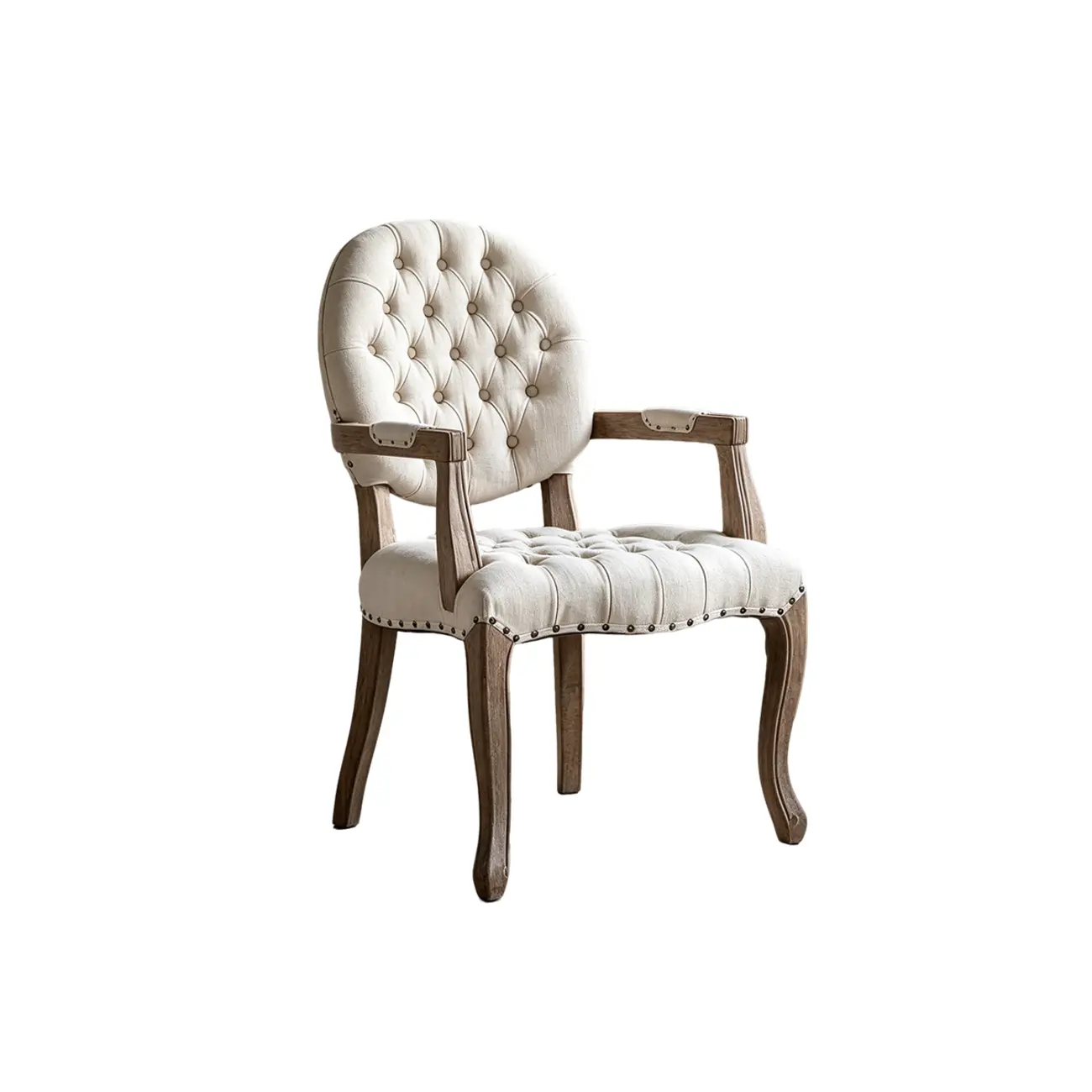 French Country Tufted Solid Wood Dining Chairs With Linen-blend Upholstery Image - 12 | homeyfad