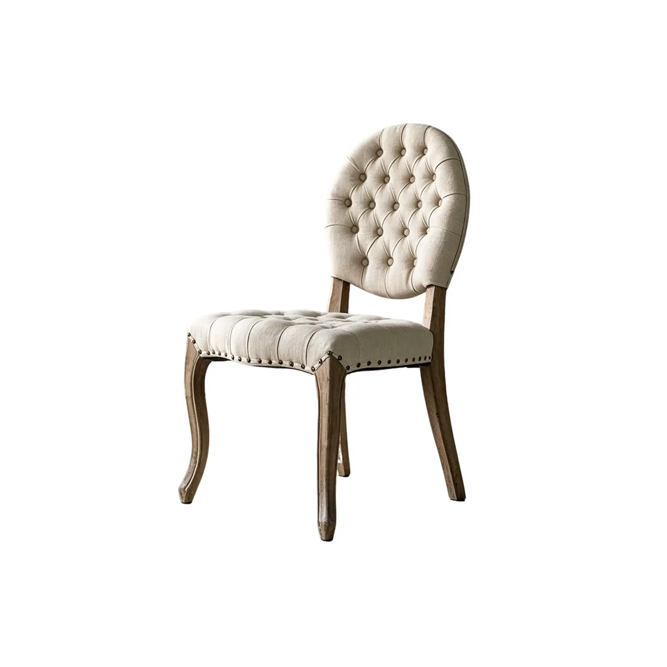 French Country Tufted Solid Wood Dining Chairs With Linen-blend Upholstery Image - 13 | homeyfad