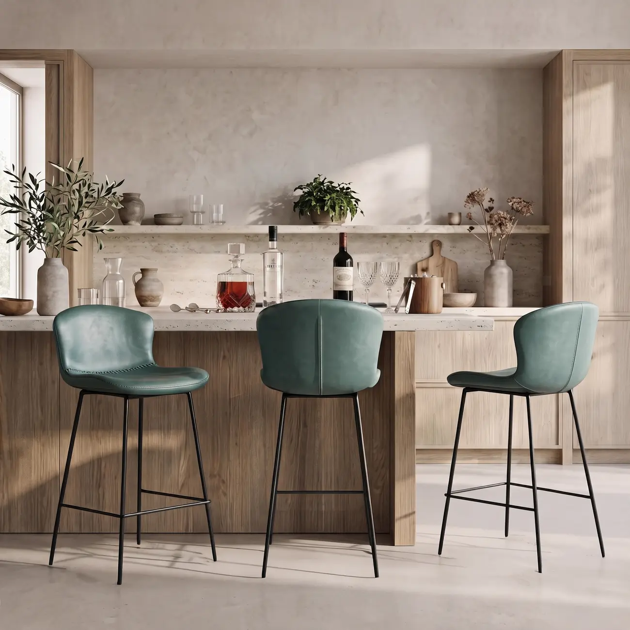 Modern Metal Frame Leather Cushion Low Back Bar Stool Image - 2 | homeyfad