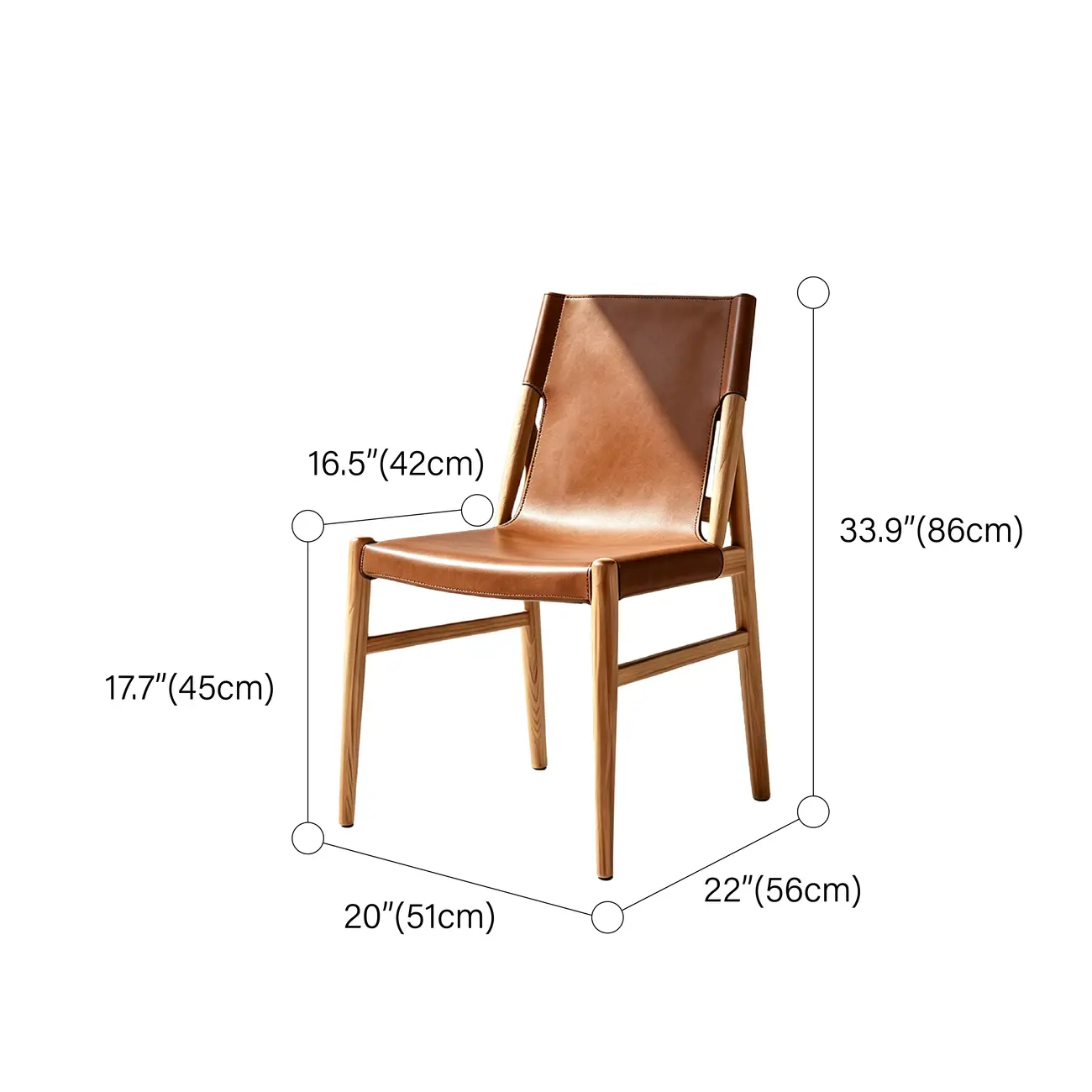 Mid-century Modern Saddle Leather Dining Chairs Carbon Steel Frame #size | homeyfad