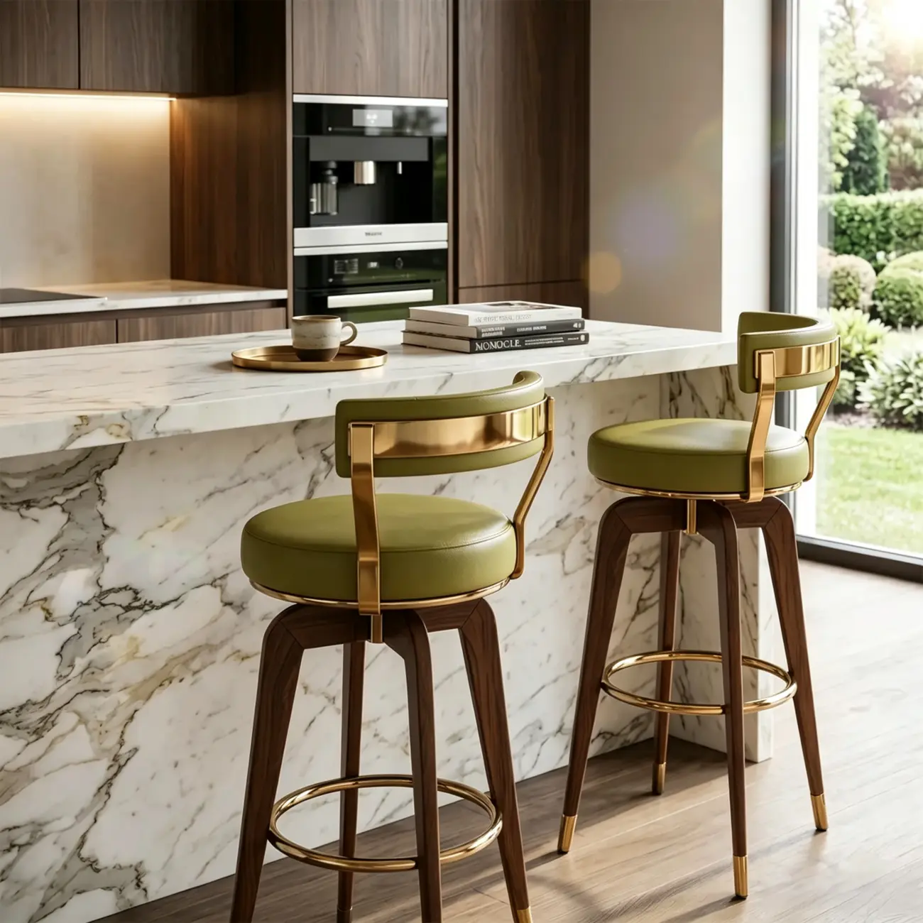 Swivel Mid Century Modern Counter Height Leather Bar Stools Image - 10 | homeyfad