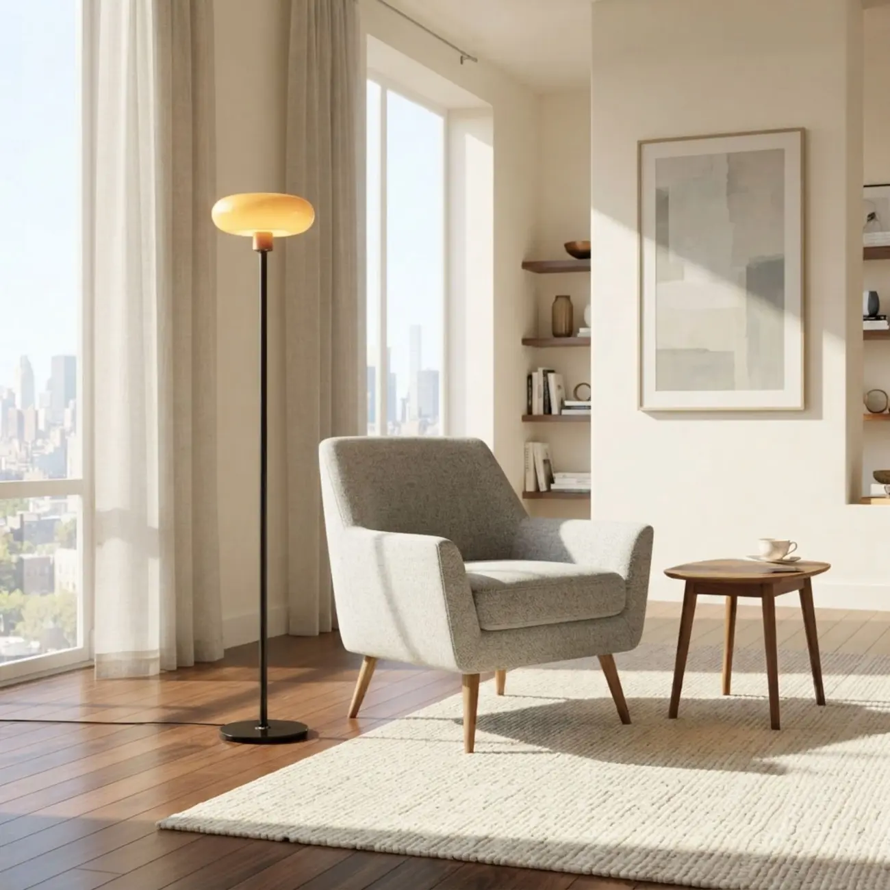 Modern Dimmable LED Floor Lamp with Glass Shade Image - 5 | homeyfad