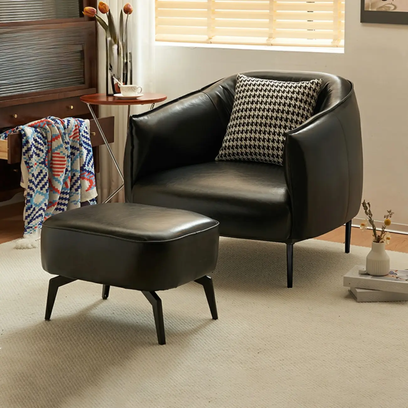Modern Faux Leather Accent Chair with Ottoman & Metal Legs Image - 5 | homeyfad