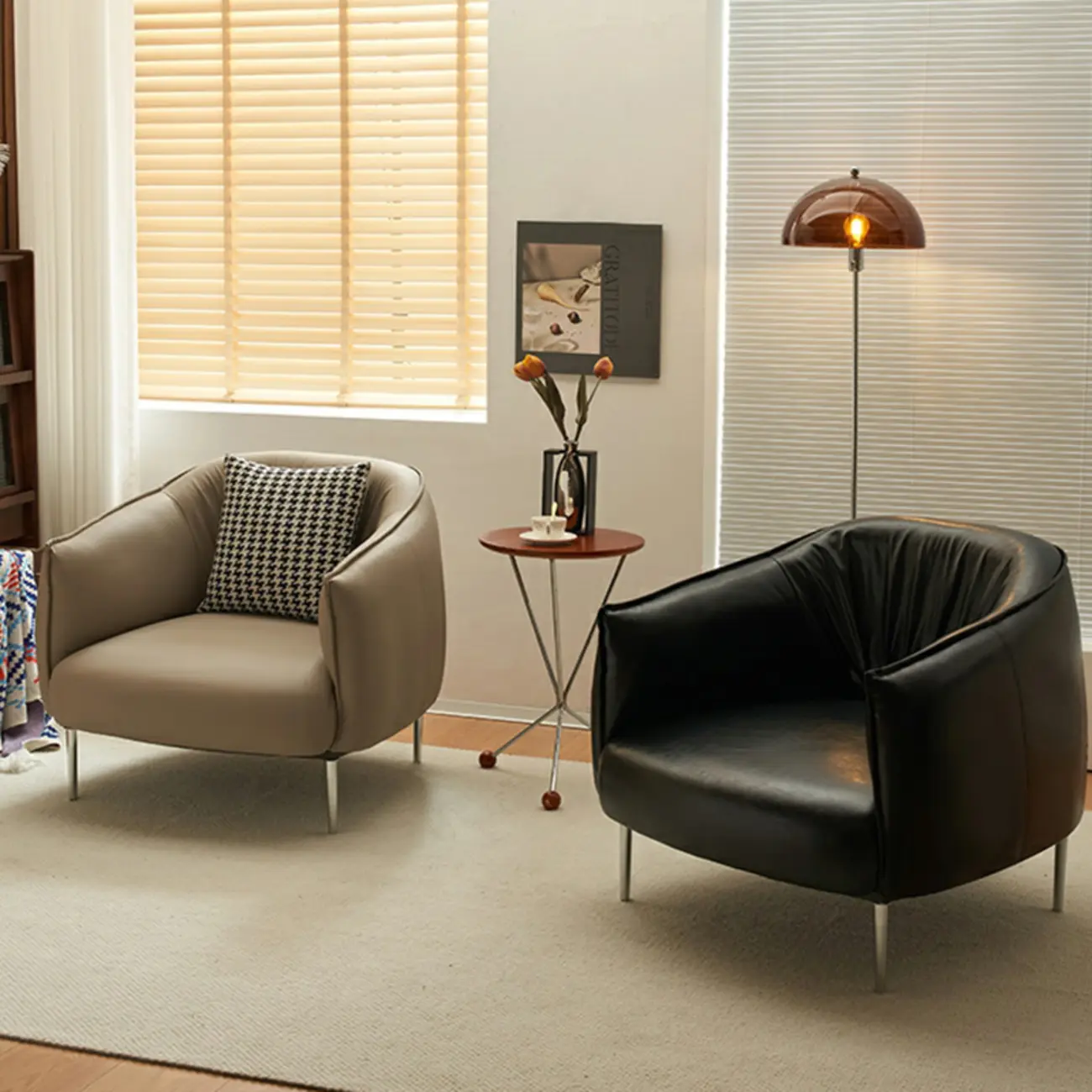 Modern Faux Leather Accent Chair with Ottoman & Metal Legs Image - 6 | homeyfad