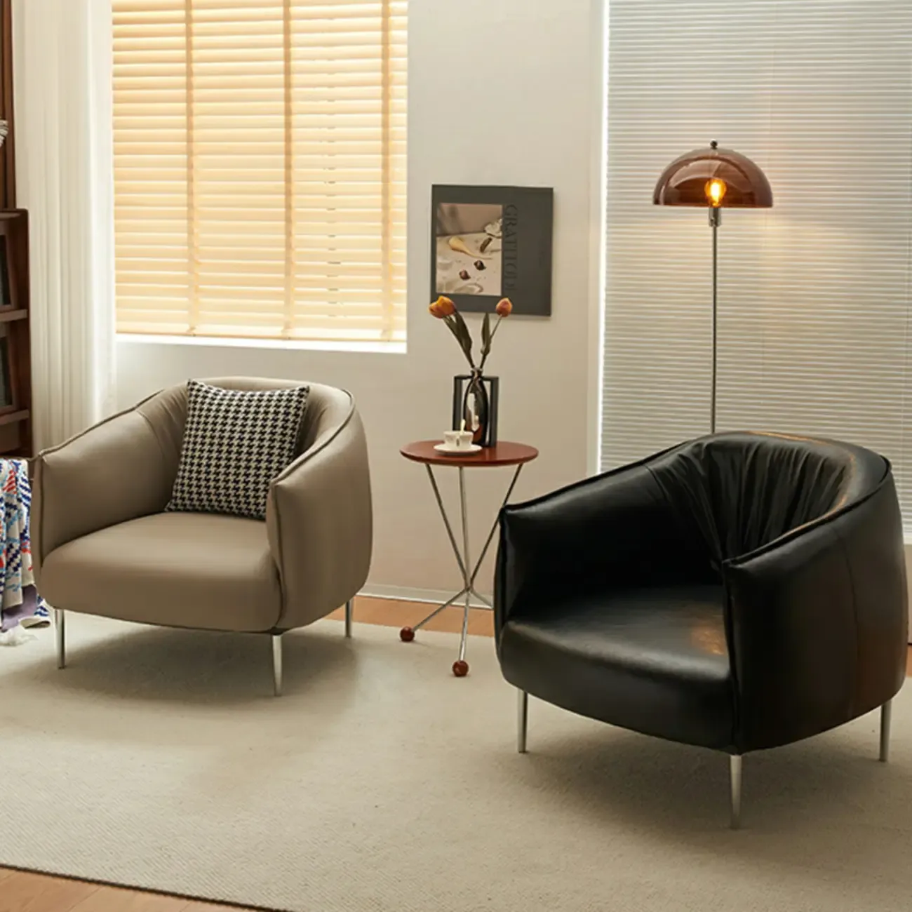 Modern Faux Leather Accent Chair with Ottoman & Metal Legs Image - 6