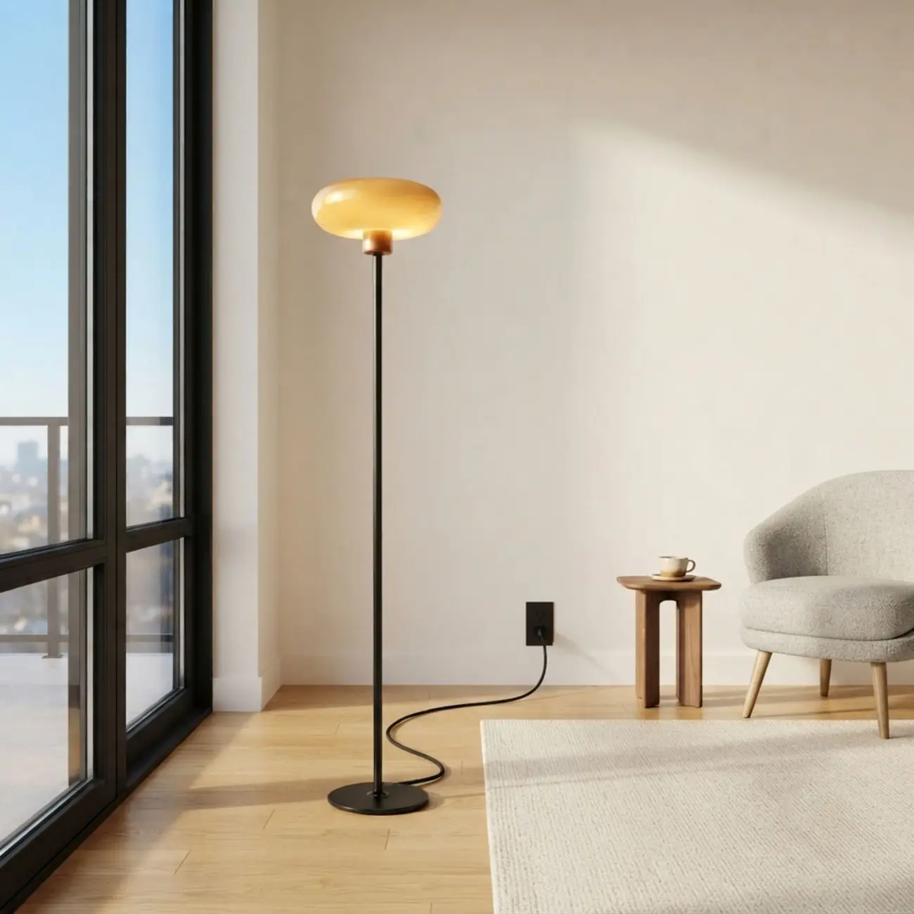 Modern Dimmable LED Floor Lamp with Glass Shade Image - 1 | homeyfad