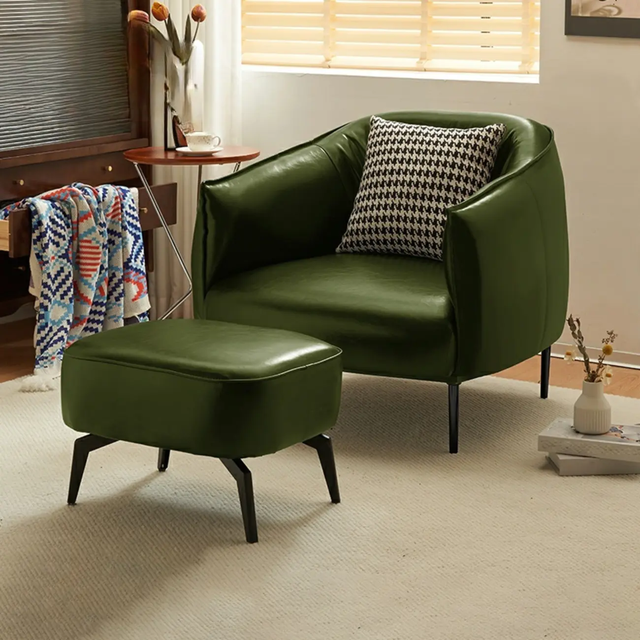 Modern Faux Leather Accent Chair with Ottoman & Metal Legs Image - 3 | homeyfad