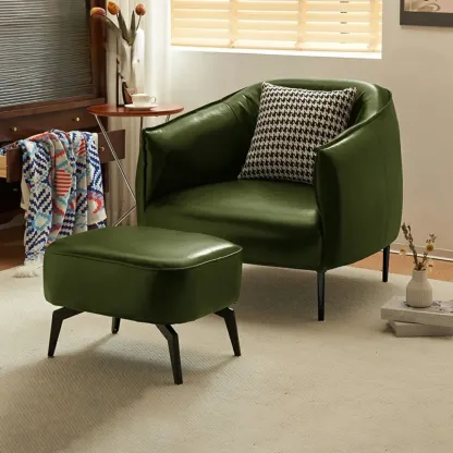Modern Faux Leather Accent Chair with Ottoman & Metal Legs Image - 3