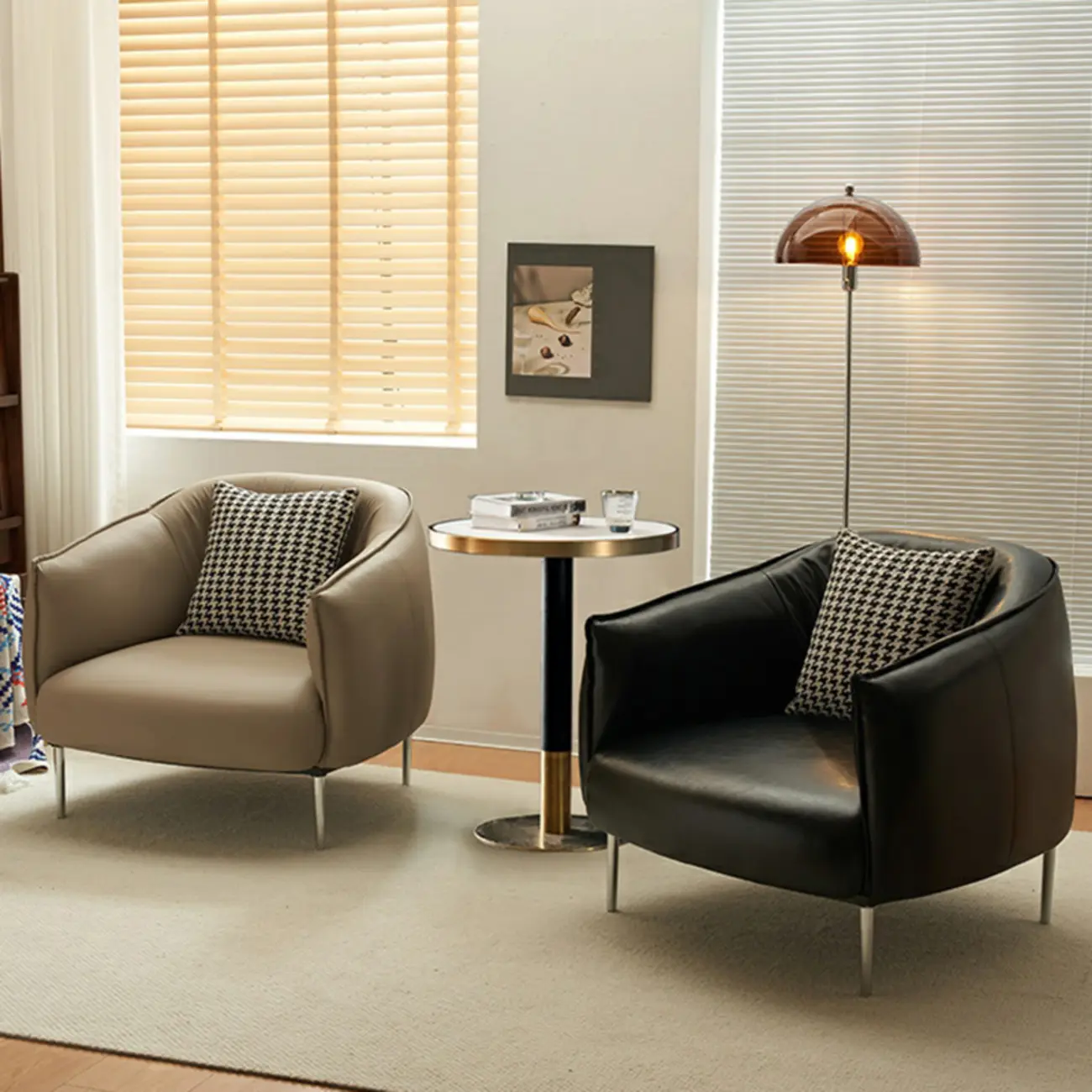 Modern Faux Leather Accent Chair with Ottoman & Metal Legs Image - 7 | homeyfad