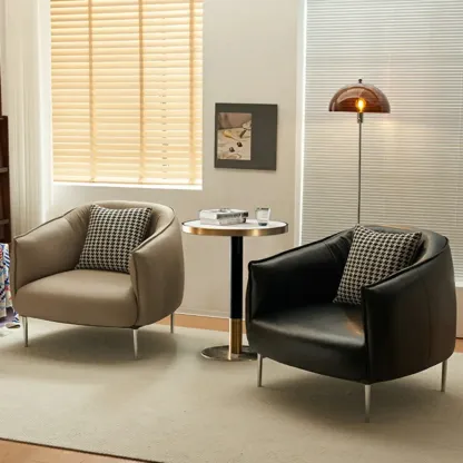 Modern Faux Leather Accent Chair with Ottoman & Metal Legs Image - 7