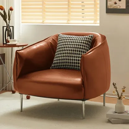 Modern Faux Leather Accent Chair with Ottoman & Metal Legs Image - 8