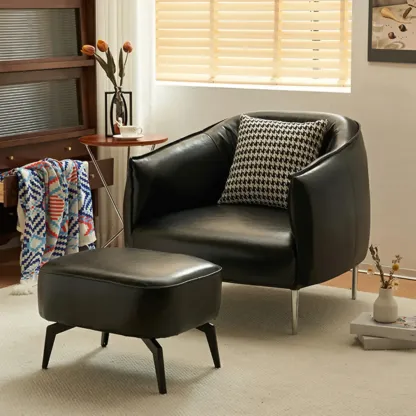Modern Faux Leather Accent Chair with Ottoman & Metal Legs Image - 1