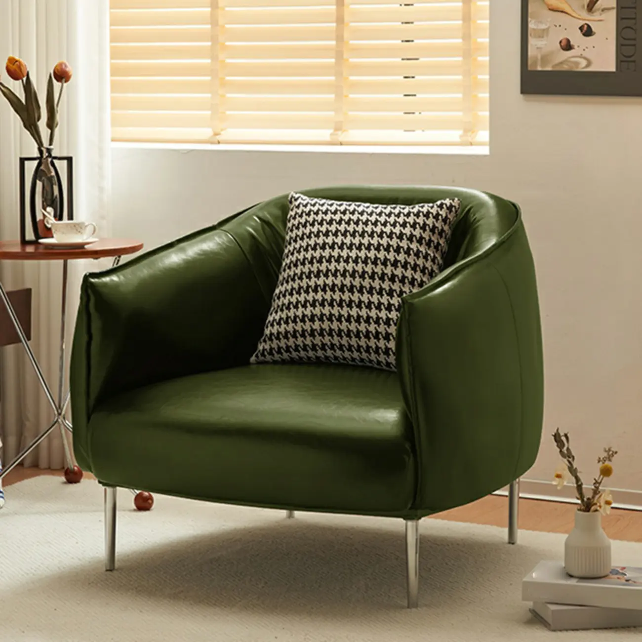 Modern Faux Leather Accent Chair with Ottoman & Metal Legs Image - 10 | homeyfad