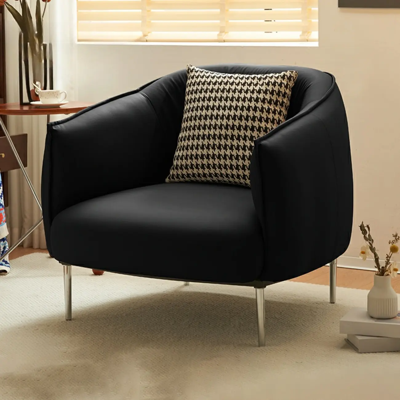 Modern Faux Leather Accent Chair with Ottoman & Metal Legs Image - 11 | homeyfad