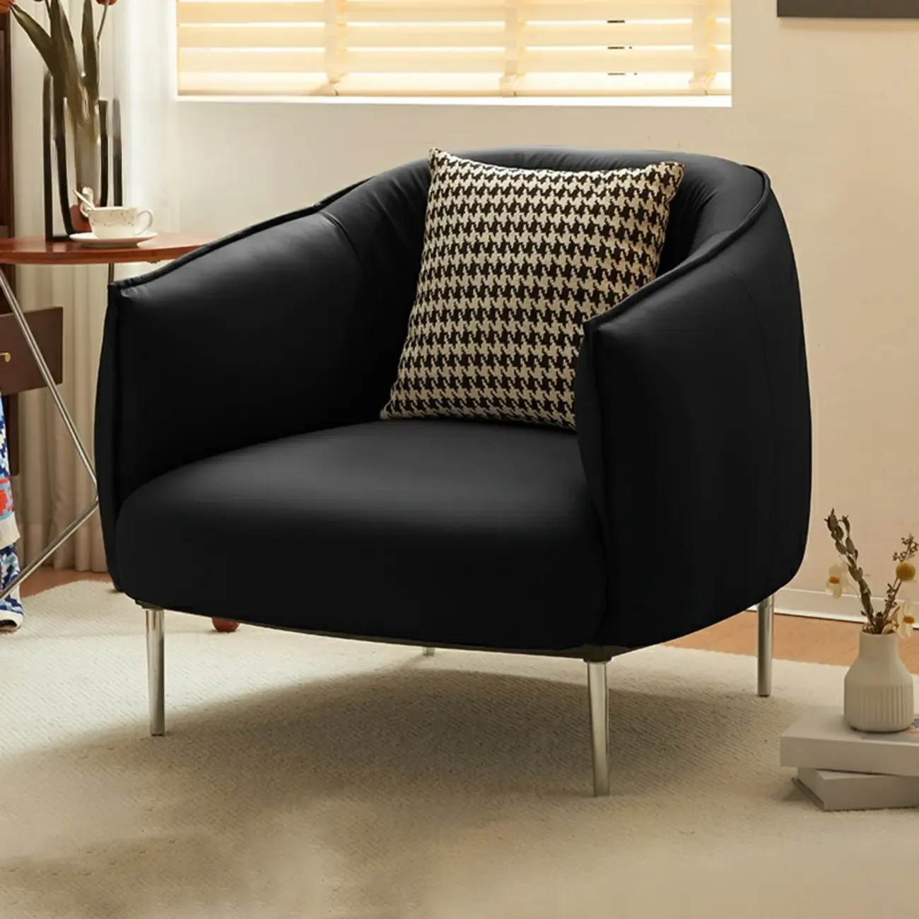 Modern Faux Leather Accent Chair with Ottoman & Metal Legs Image - 11