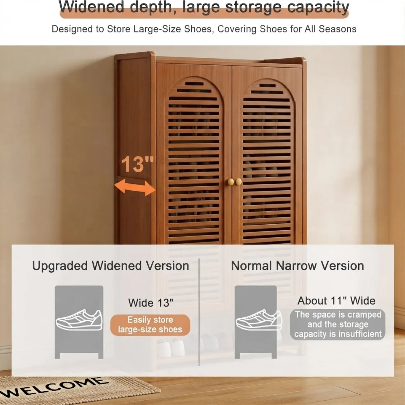 Modern Farmhouse 8-Tier Shoe Storage Cabinet with Louvered Doors Image - 5 | homeyfad