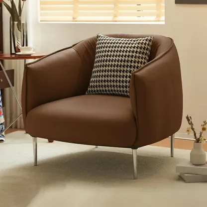 Modern Faux Leather Accent Chair with Ottoman & Metal Legs Image - 16