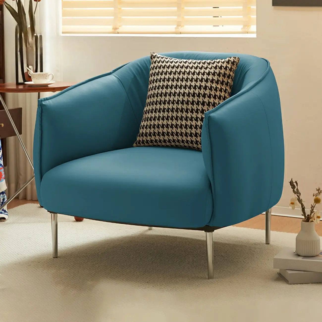 Modern Faux Leather Accent Chair with Ottoman & Metal Legs Image - 17 | homeyfad