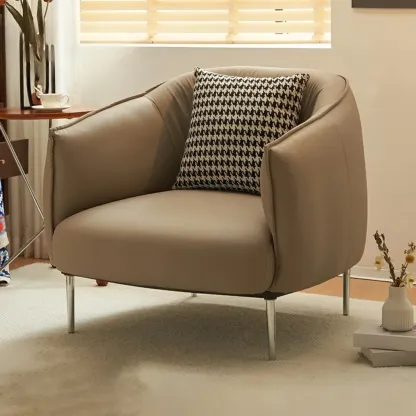Modern Faux Leather Accent Chair with Ottoman & Metal Legs Image - 18