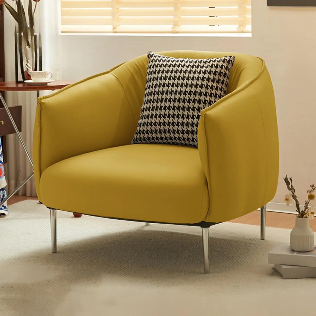 Modern Faux Leather Accent Chair with Ottoman & Metal Legs Image - 19 | homeyfad