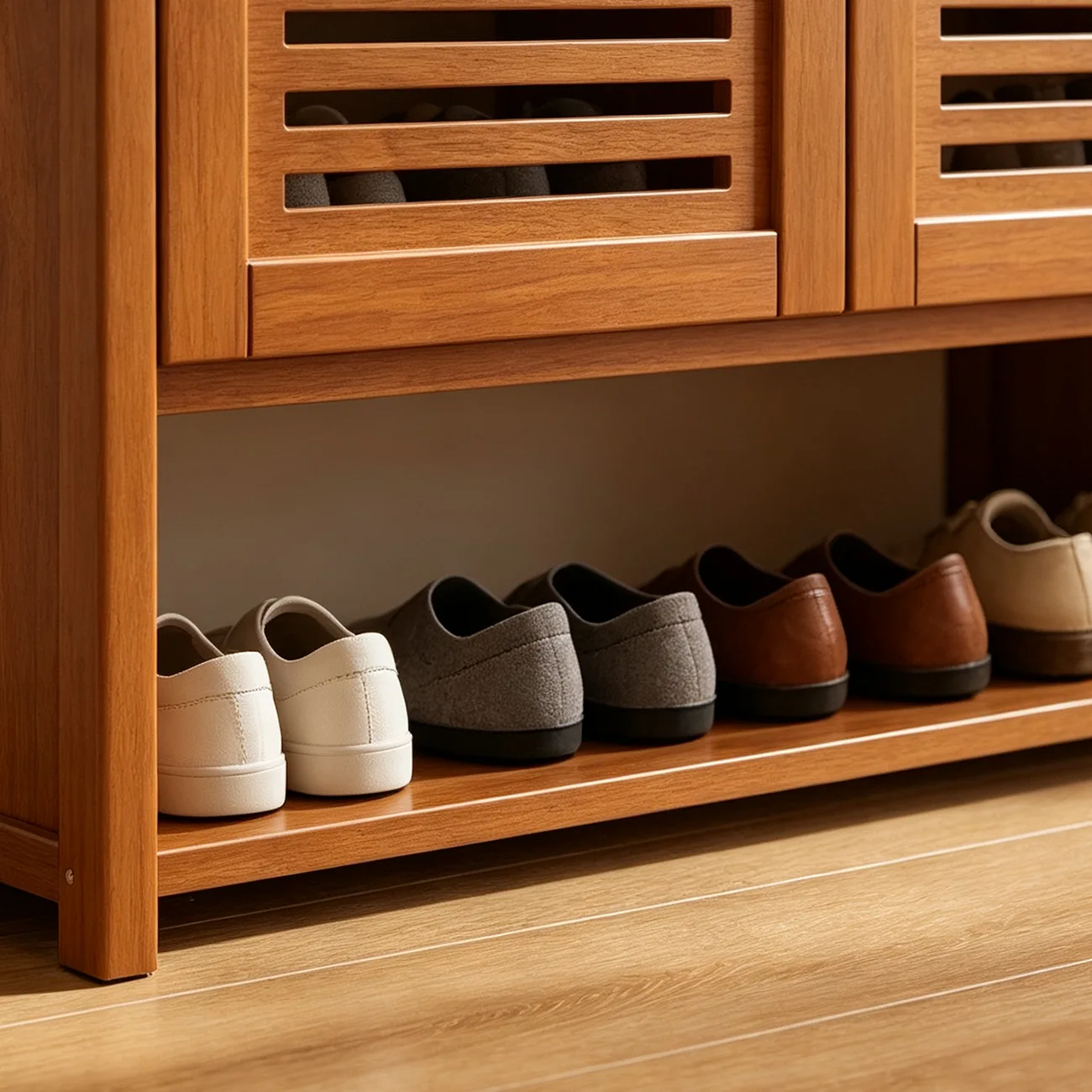 Modern Farmhouse 8-Tier Shoe Storage Cabinet with Louvered Doors Image - 9 | homeyfad