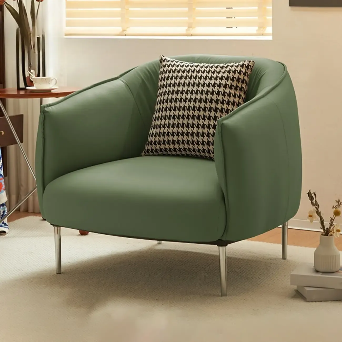 Modern Faux Leather Accent Chair with Ottoman & Metal Legs Image - 20