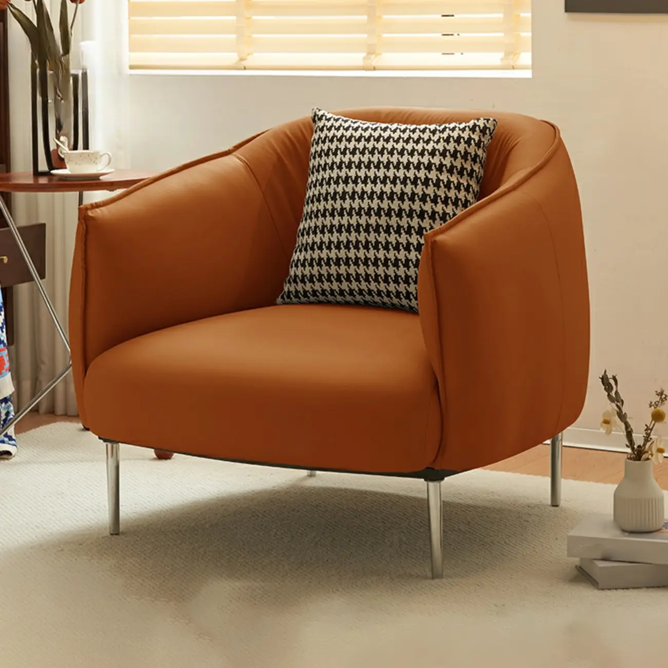 Modern Faux Leather Accent Chair with Ottoman & Metal Legs Image - 21 | homeyfad