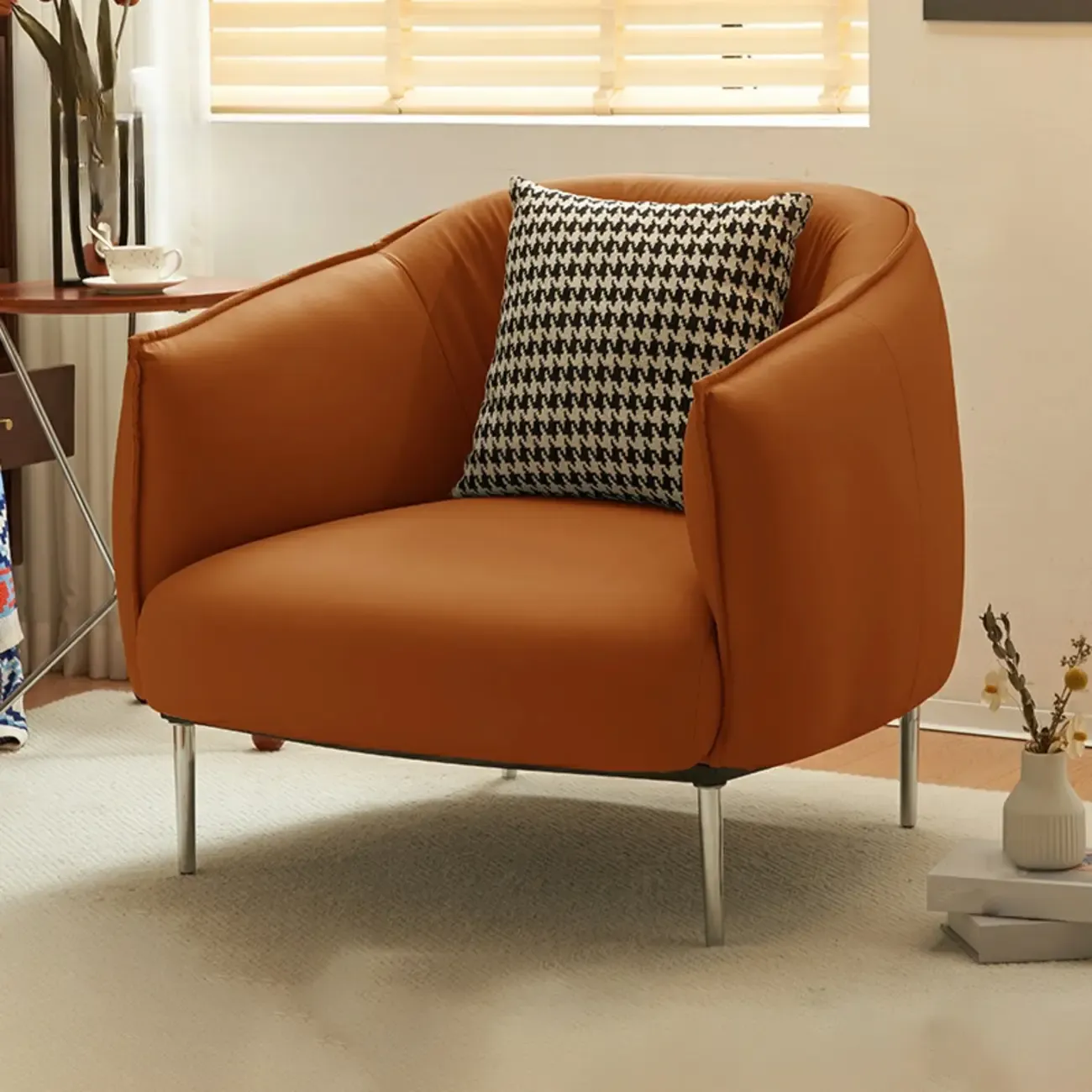 Modern Faux Leather Accent Chair with Ottoman & Metal Legs Image - 21
