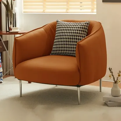 Modern Faux Leather Accent Chair with Ottoman & Metal Legs Image - 21