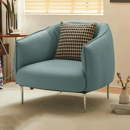 Modern Faux Leather Accent Chair with Ottoman & Metal Legs Image - 22
