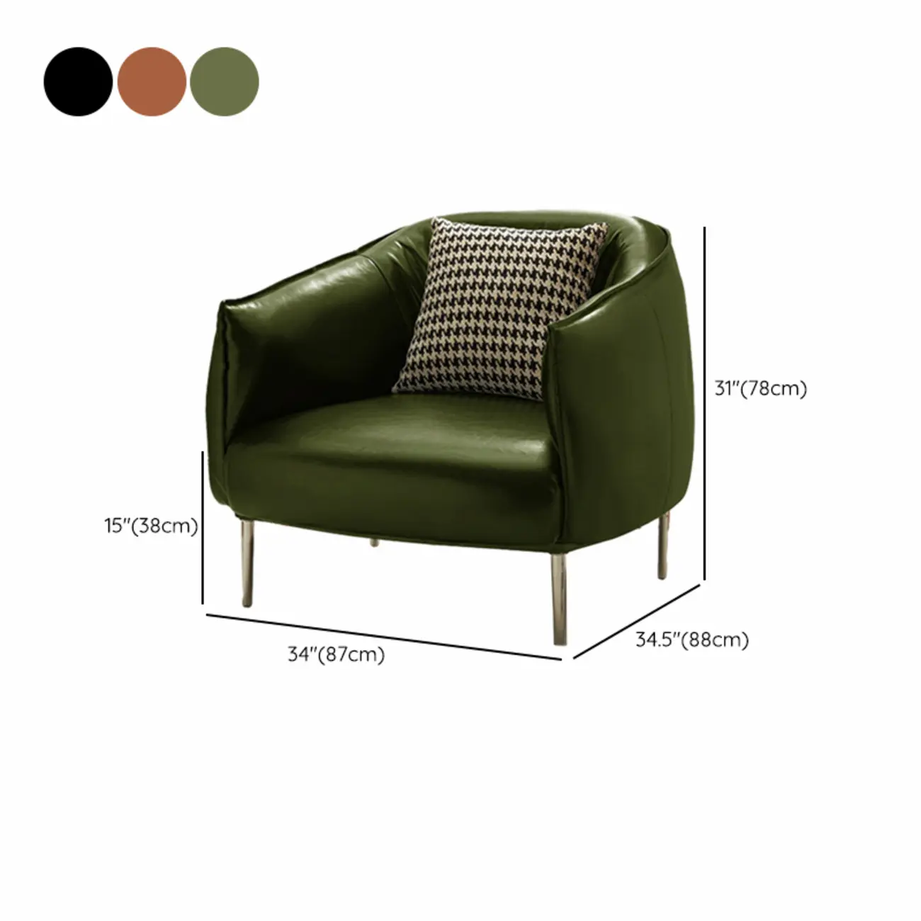 Modern Faux Leather Accent Chair with Ottoman & Metal Legs #size