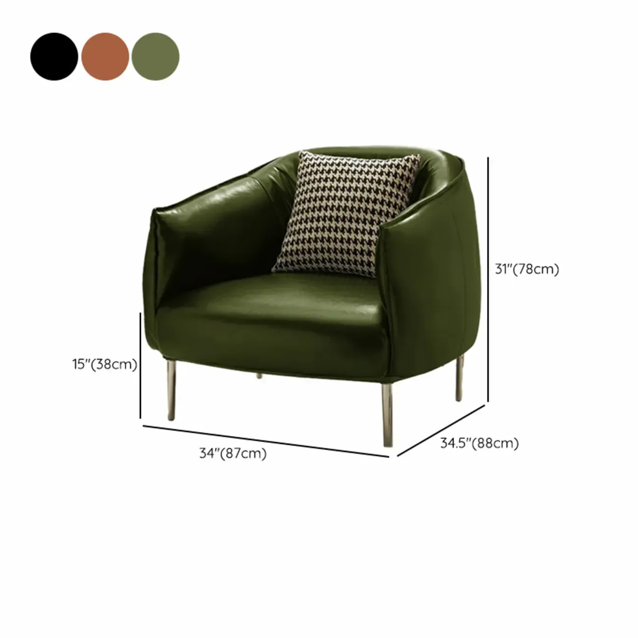 Modern Faux Leather Accent Chair with Ottoman & Metal Legs #size