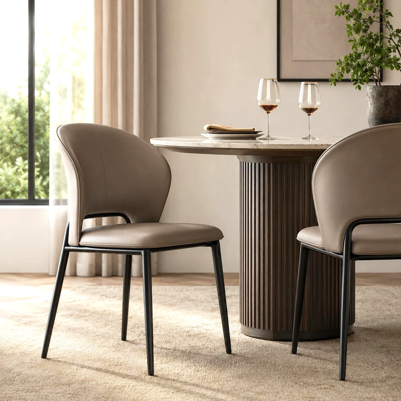 Modern Faux Leather Curved Low Back Dining Chair Image - 5 | homeyfad