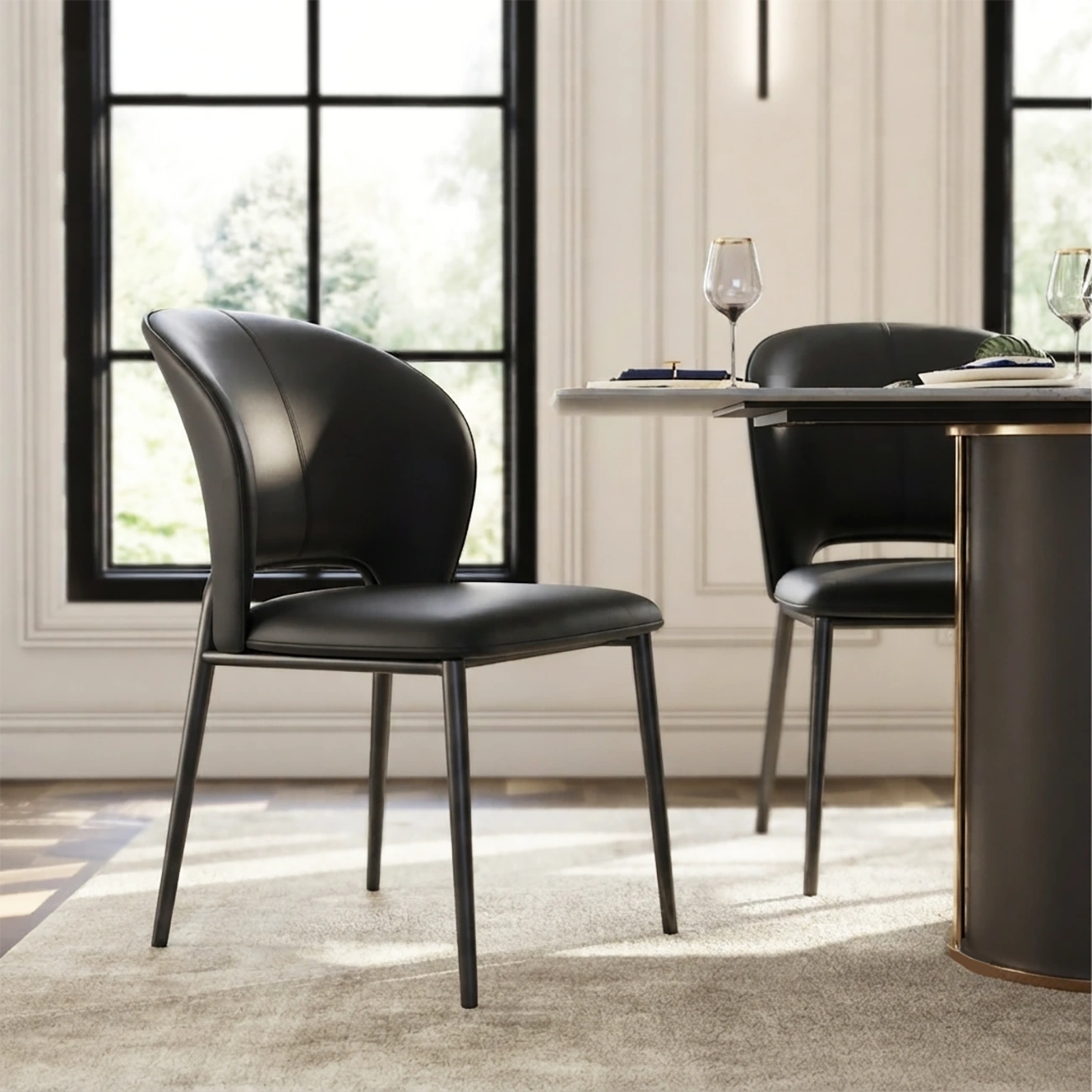 Modern Faux Leather Curved Low Back Dining Chair Image - 4 | homeyfad