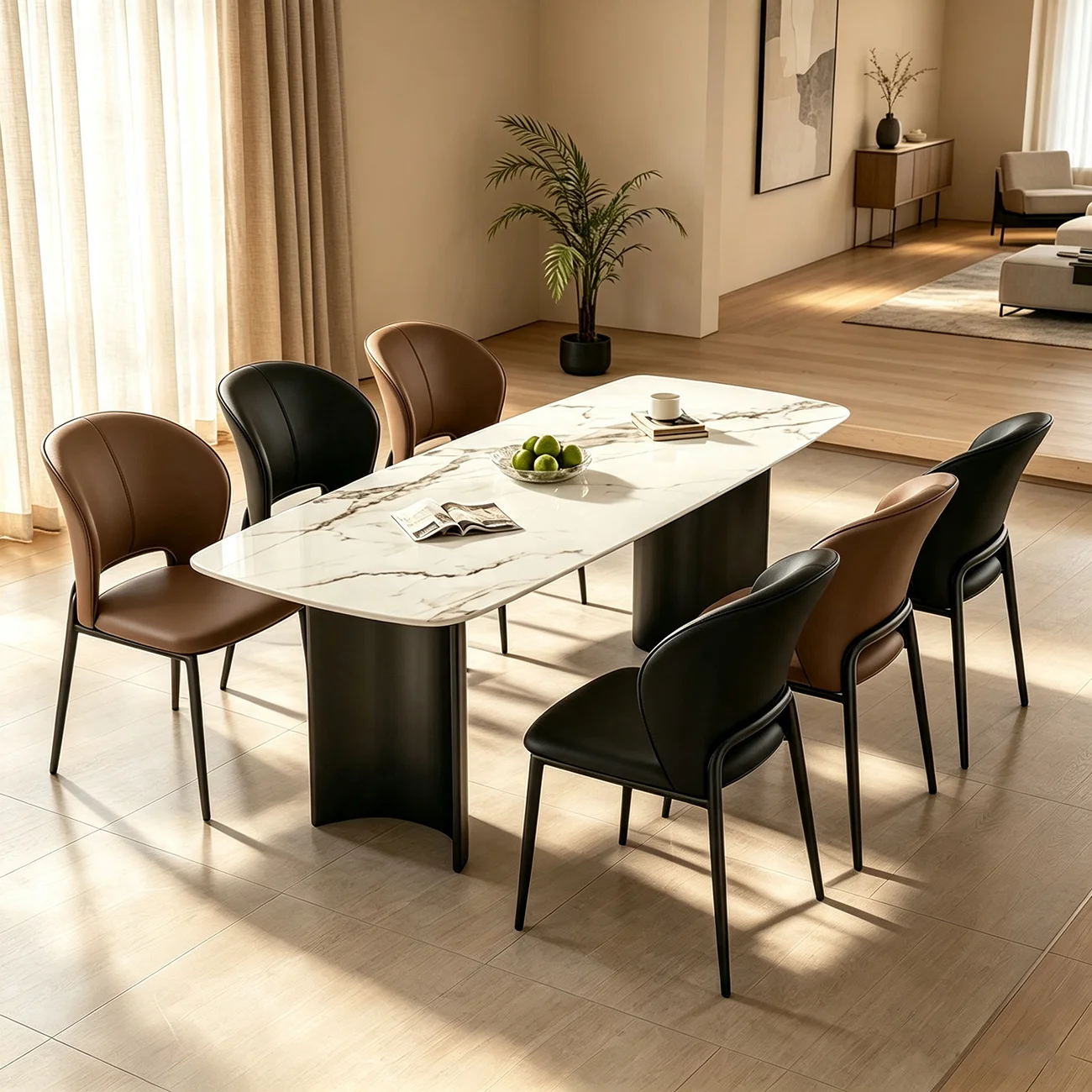 Modern Faux Leather Curved Low Back Dining Chair Image - 9 | homeyfad