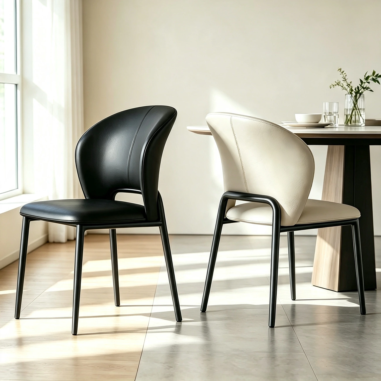 Modern Faux Leather Curved Low Back Dining Chair Image - 1 | homeyfad