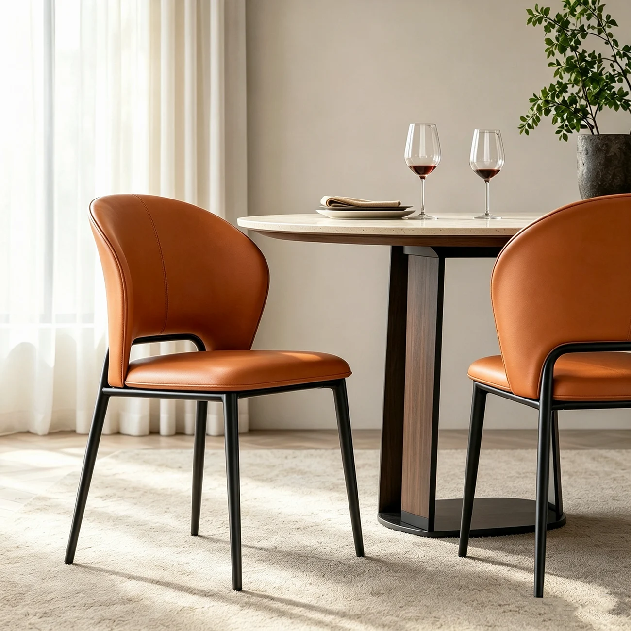 Modern Faux Leather Curved Low Back Dining Chair Image - 8 | homeyfad