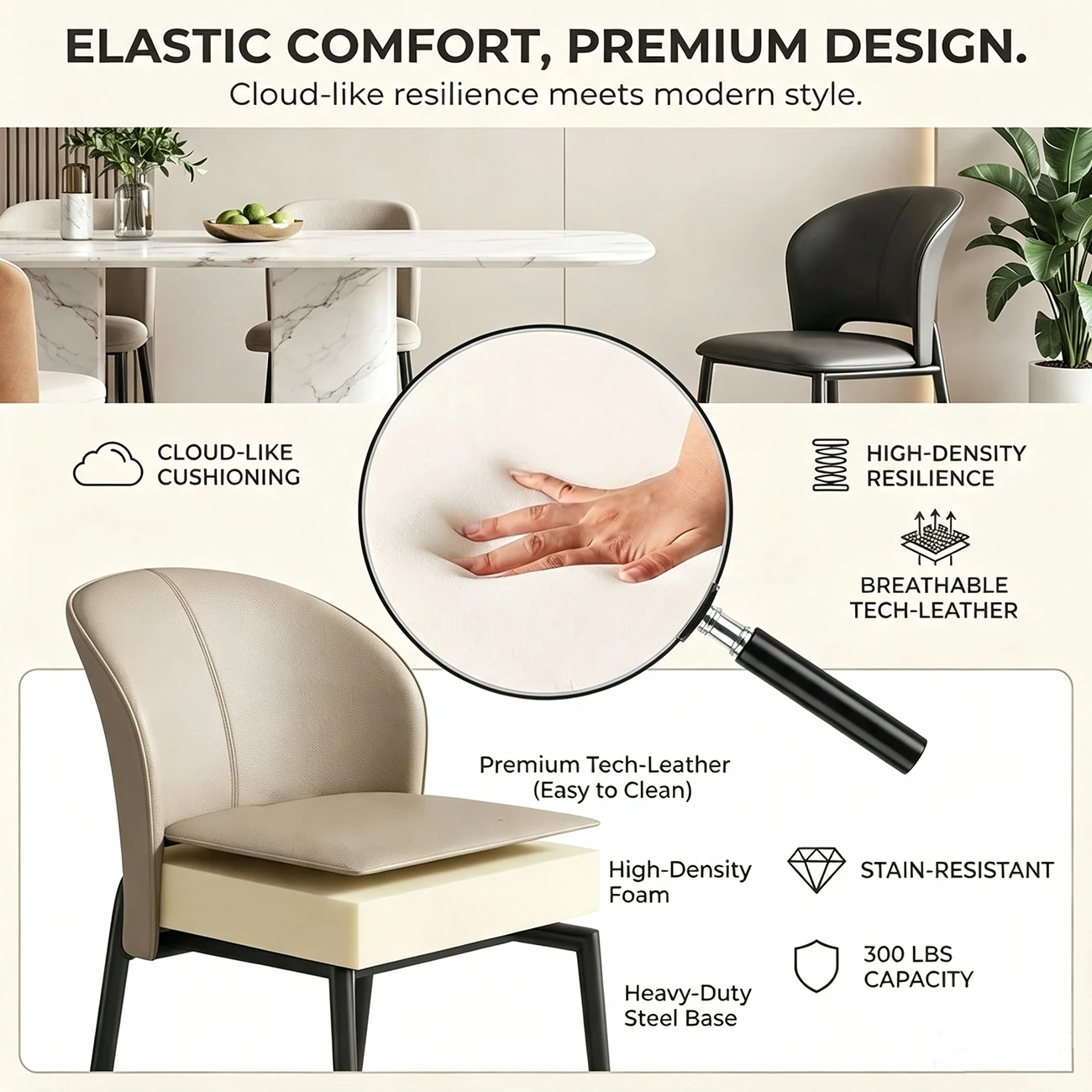 Modern Faux Leather Curved Low Back Dining Chair Image - 6 | homeyfad