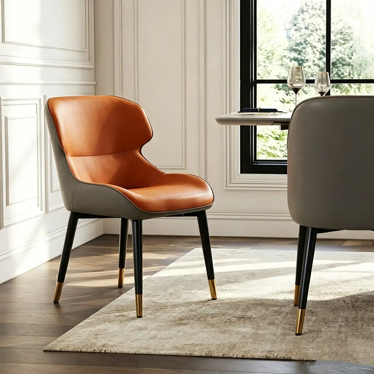 Scandinavian Leather Wingback Upholstered Dining Chair Image - 1 | homeyfad