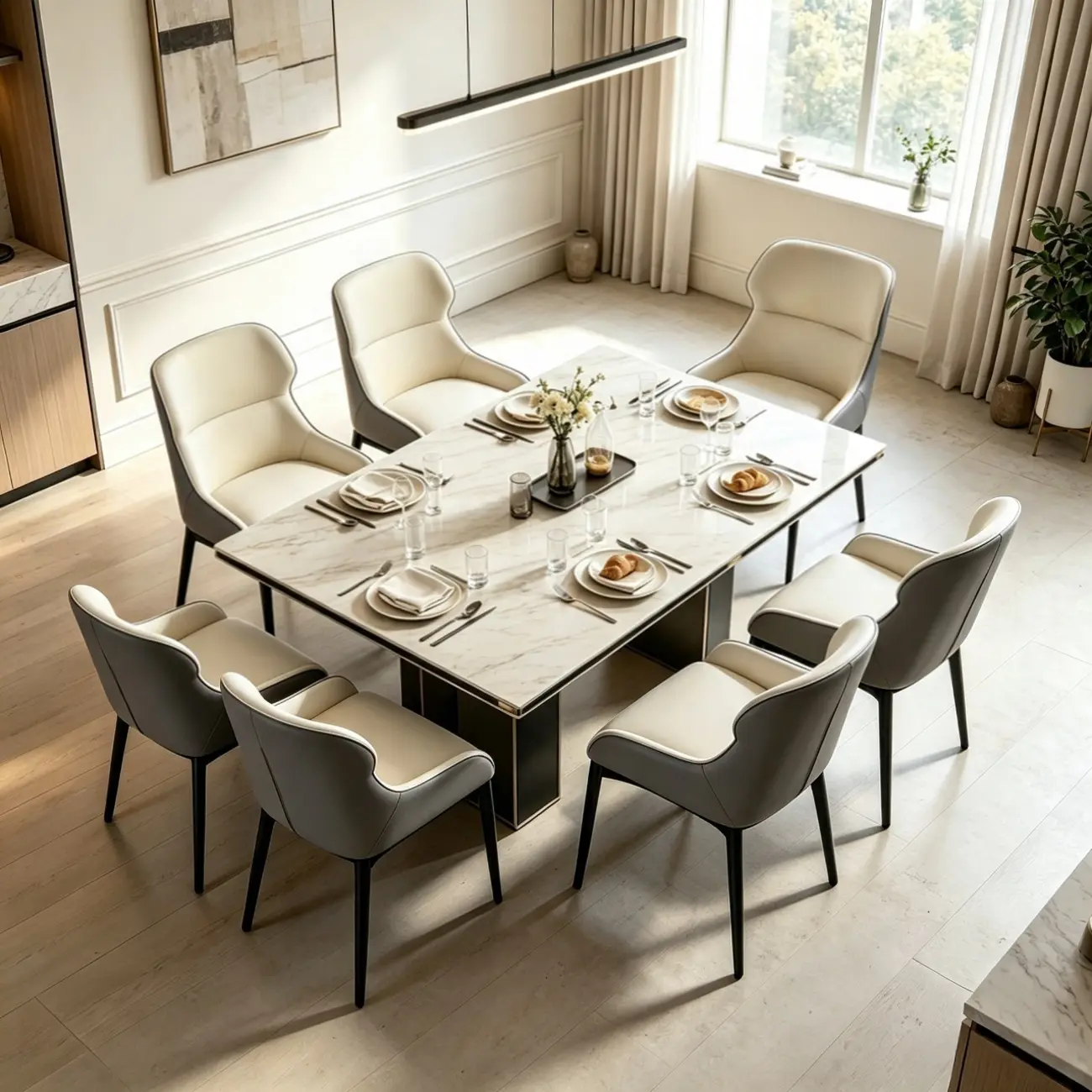 Scandinavian Leather Wingback Upholstered Dining Chair Image - 3 | homeyfad